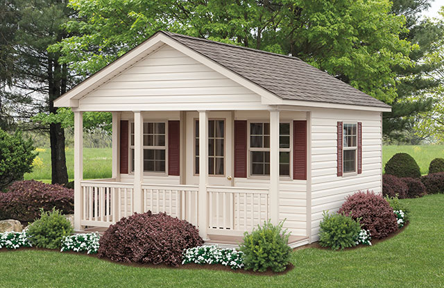 gable porch series shed surrounded by bushes