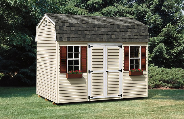 highwall shed with window boxes highwall shed sitting in a backyard