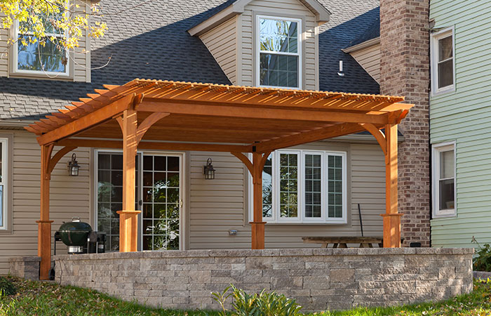 amish built stained cedar backyard pergola