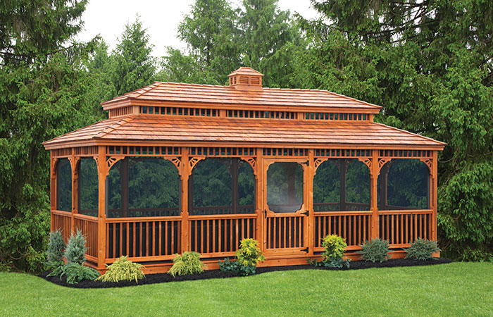 cedar wood victorian style enclosed rectangular gazebo