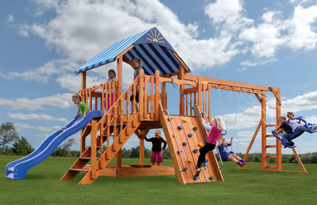 elite swing set with slide and large climbing wall