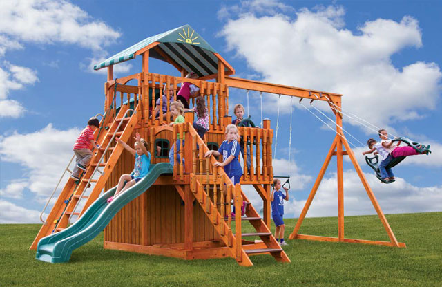 high quality covered wooden swing set for sale