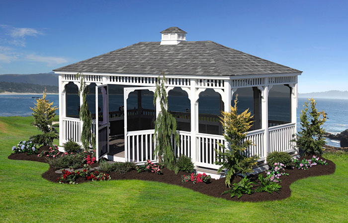 large rectangular screened in gazebo with double doors for sale