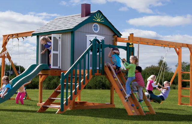 luxury space station wooden swing set with clubhouse