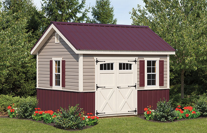 maroon lexington style storage shed