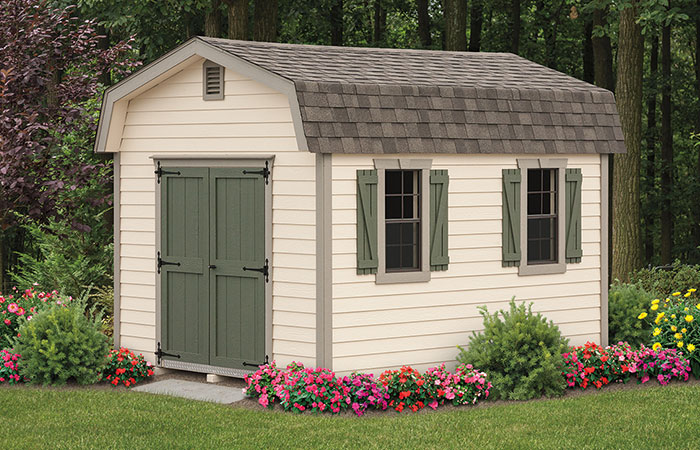 neautral colored new haven series shed with highwall structure