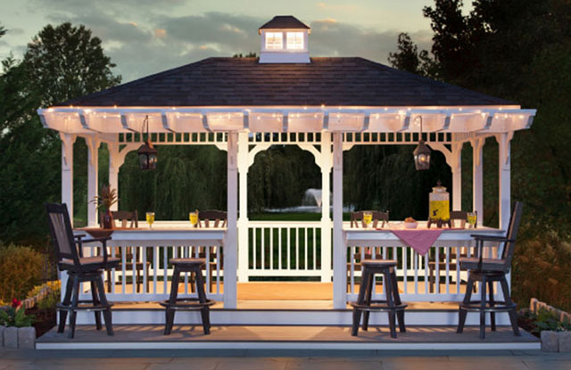 amish built pavilion in the evening