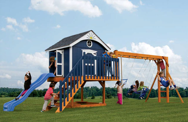pirate themed wooden swing set with clubhouse in md