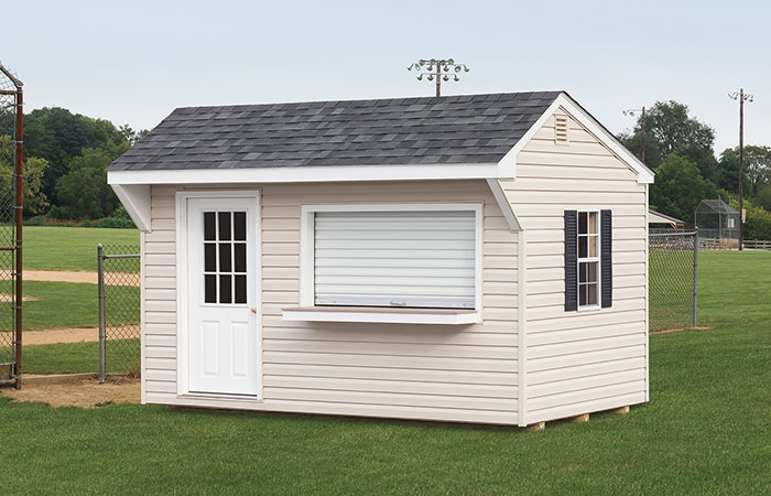 quaker series shed designed to be a food stand at a baseball field