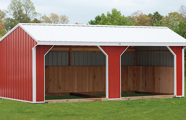 red run in horse barn crafted by amish builders