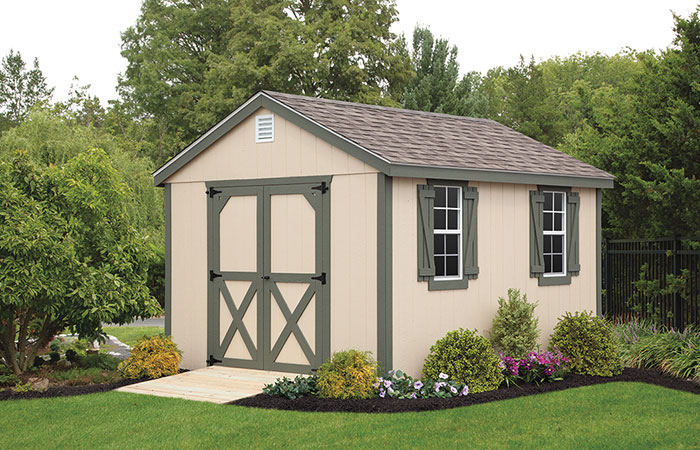regular workshop style shed with green details