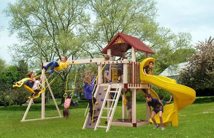 vinyl swing set with yellow swirly slide for sale in md